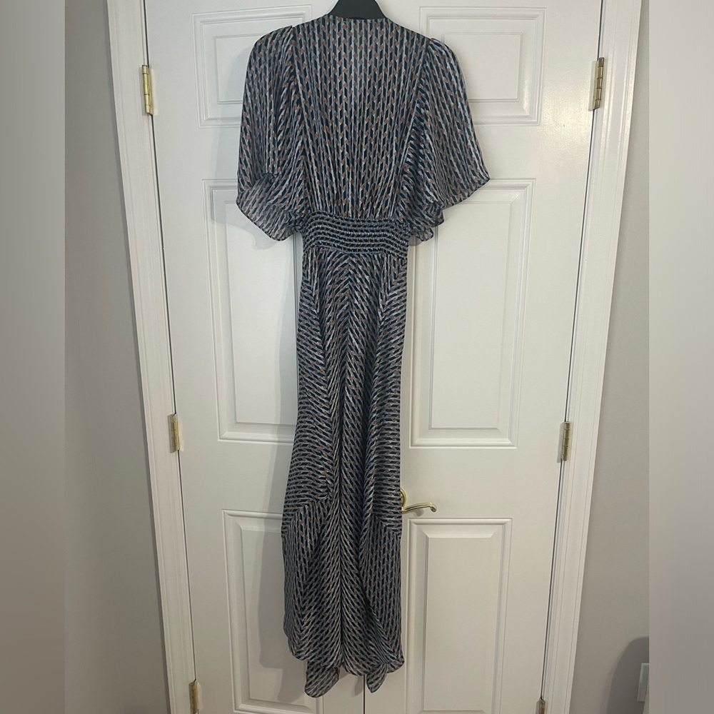 MAJE Richelane Shirred Printed Metallic Jacquard Maxi Dress - Blue - Picture 4 of 7